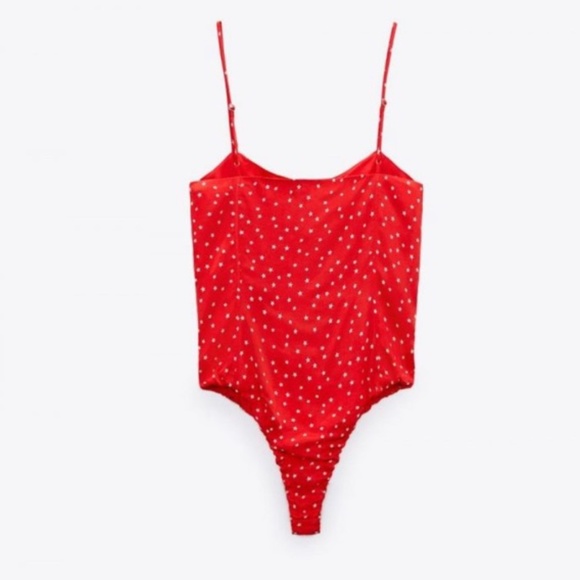 NWT Zara Red & White Star Print Satin Lace Up Bodysuit - Picture 5 of 13